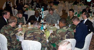 Members and guests break for lunch at the March technical forum in Yongsan, Seoul, South Korea.